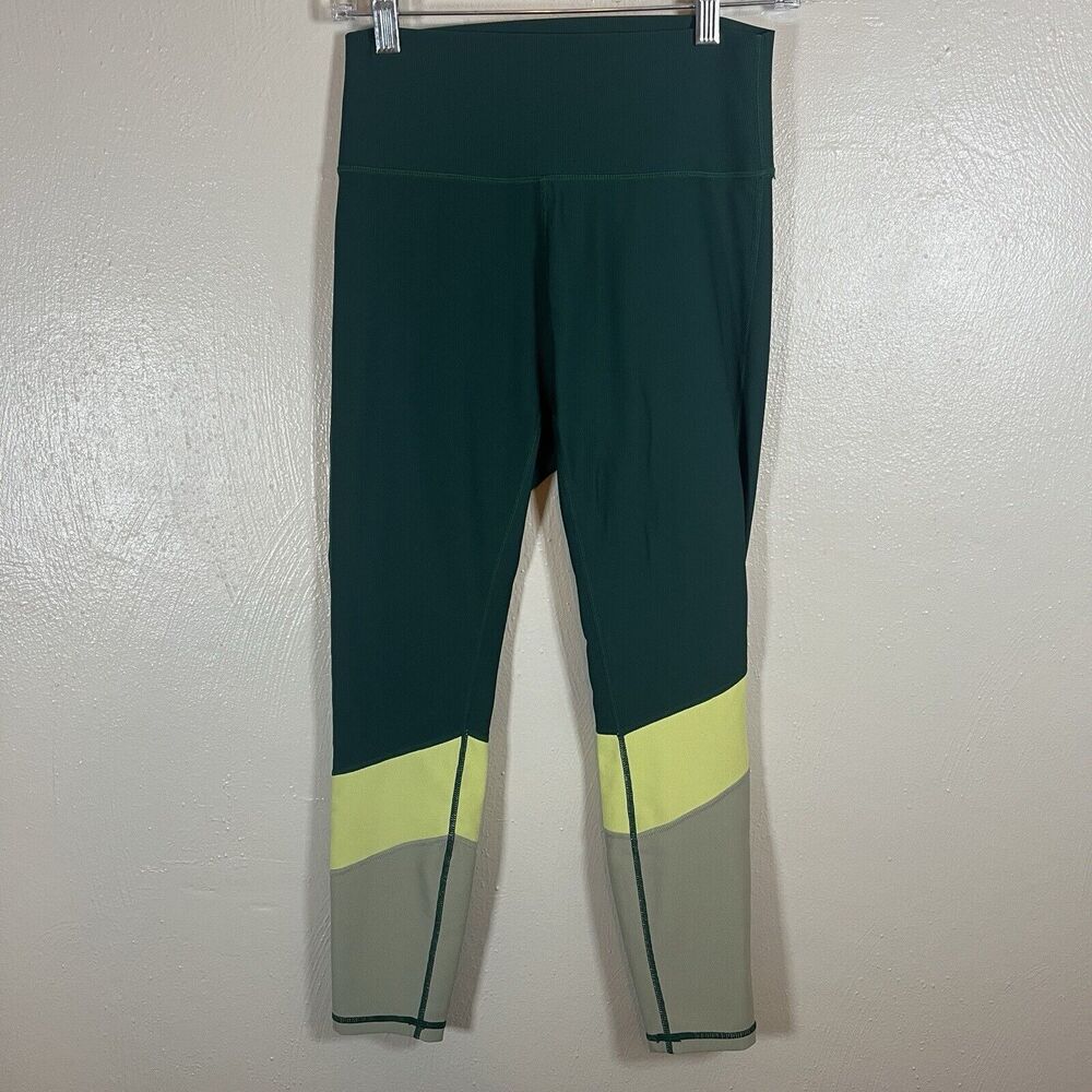 WILO crop Label Green Color Block High Rise Compression Leggings Size Large